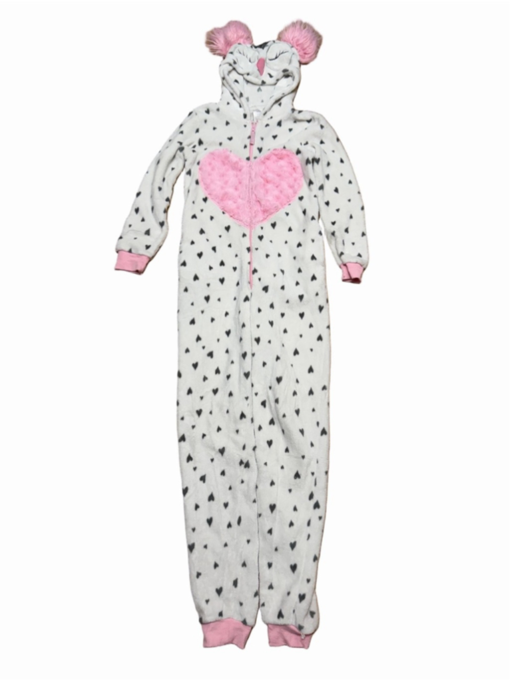 Secret Treasures Women's XS White Pink Owl Heart Plush Hooded Pajama